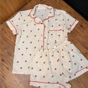 Cherry Print Pajama Set with Red Accents